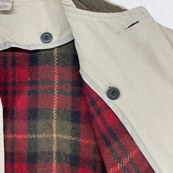 LL BEAN Jacket Mens L Canvas Barn Chore Field Coat Wool Plaid Flannel Lined Gray - Picture 11 of 16